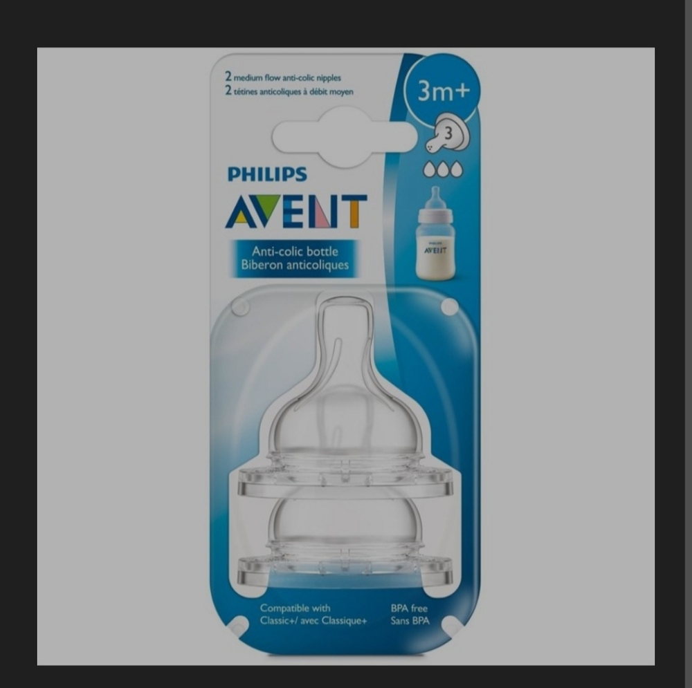 NWT Philips AVENT anti-colic baby bottle nipples 3m+.